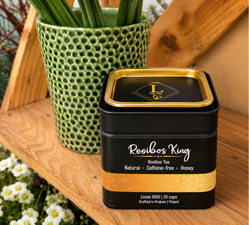 Rooibos Long Cut Leo Tea w eleganckiej puszce
